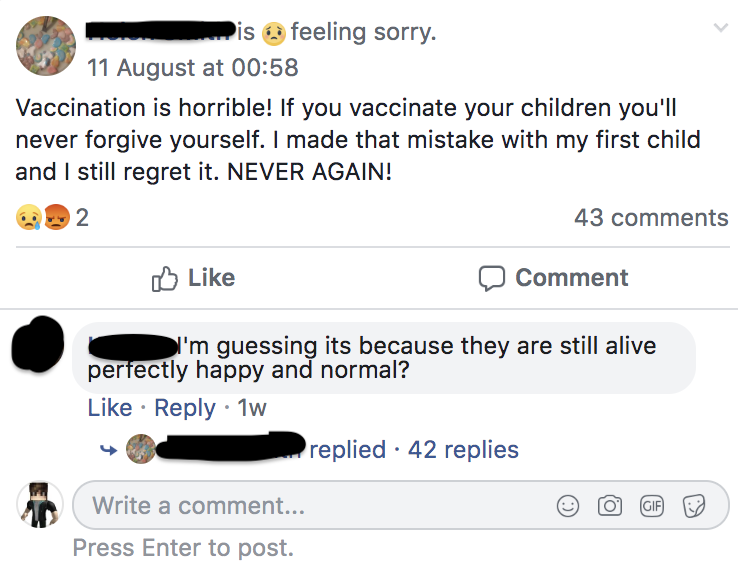 Bis feeling sorry. 11 August at Vaccination is horrible! If you vaccinate your children you'll never forgive yourself. I made that mistake with my first child and I still regret it. Never Again! 2 43 Comment I'm guessing its because they are still alive…