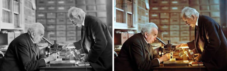 The Lumière Brothers (Louis On The Left & Auguste On The Right) In Their Laboratory, Lyon, France, Ca. 1925