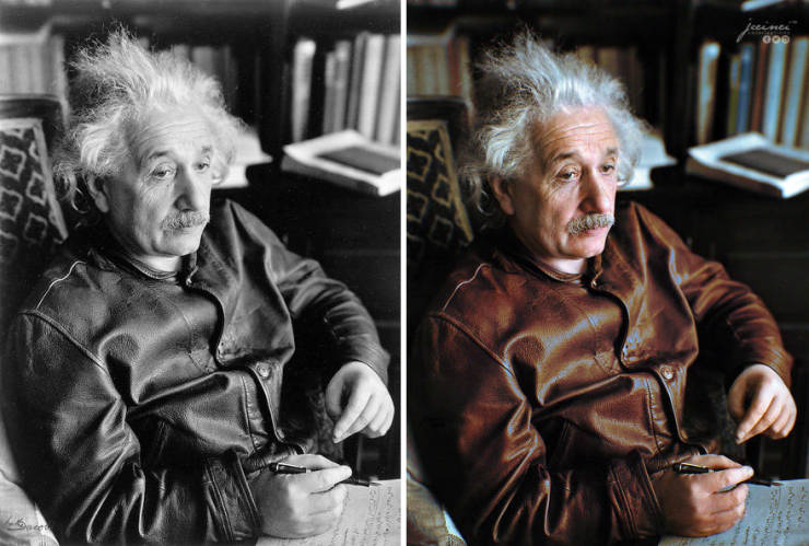 Albert Einstein Wearing His Levi's "Menlo Cossack" Leather Jacket, 1938