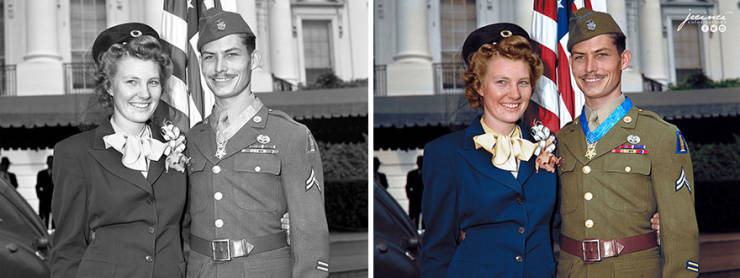 Desmond Thomas Doss (Hacksaw Ridge) & His Wife Dorothy, After Receiving The Medal Of Honor From President Harry Truman, October 12, 1945