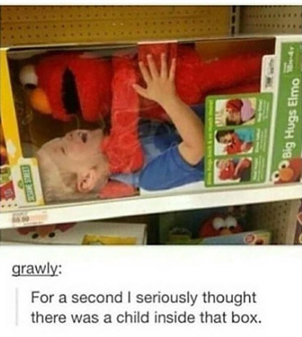 strangle me elmo memes - Big Hugs Elmo her grawly For a second I seriously thought there was a child inside that box.