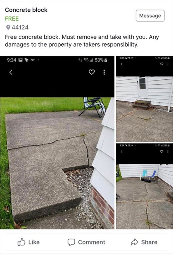 wtf online shopping floor - Concrete block Message Free 44124 Free concrete block. Must remove and take with you. Any damages to the property are takers responsibility. 145na P 70. 53% & 16 Comment