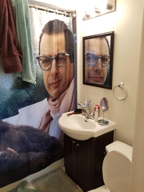 “My Jeff Goldblum shower curtain looks like he’s staring at me in my mirror.”