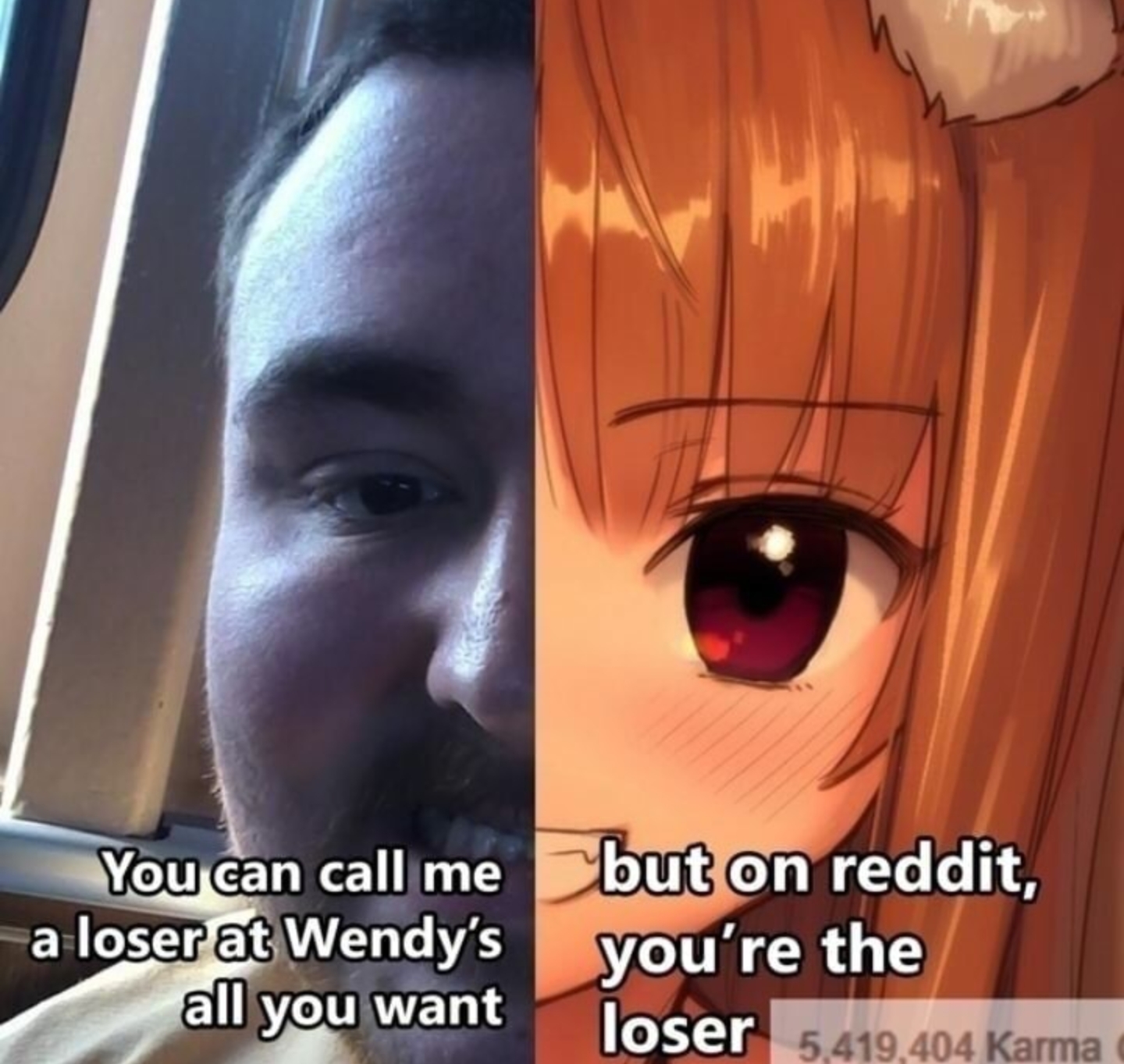 but on reddit you re the loser - You can call me a loser at Wendy's all you want but on reddit, you're the loser 5.419,404 Karma