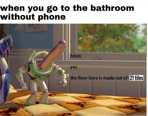 hmm yes meme - when you go to the bathroom without phone hmm yes the floor here is made out of 21 tiles