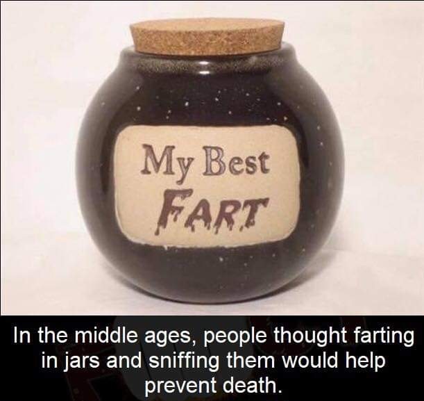 weird facts about the middle ages - My Best Fart In the middle ages, people thought farting in jars and sniffing them would help prevent death.