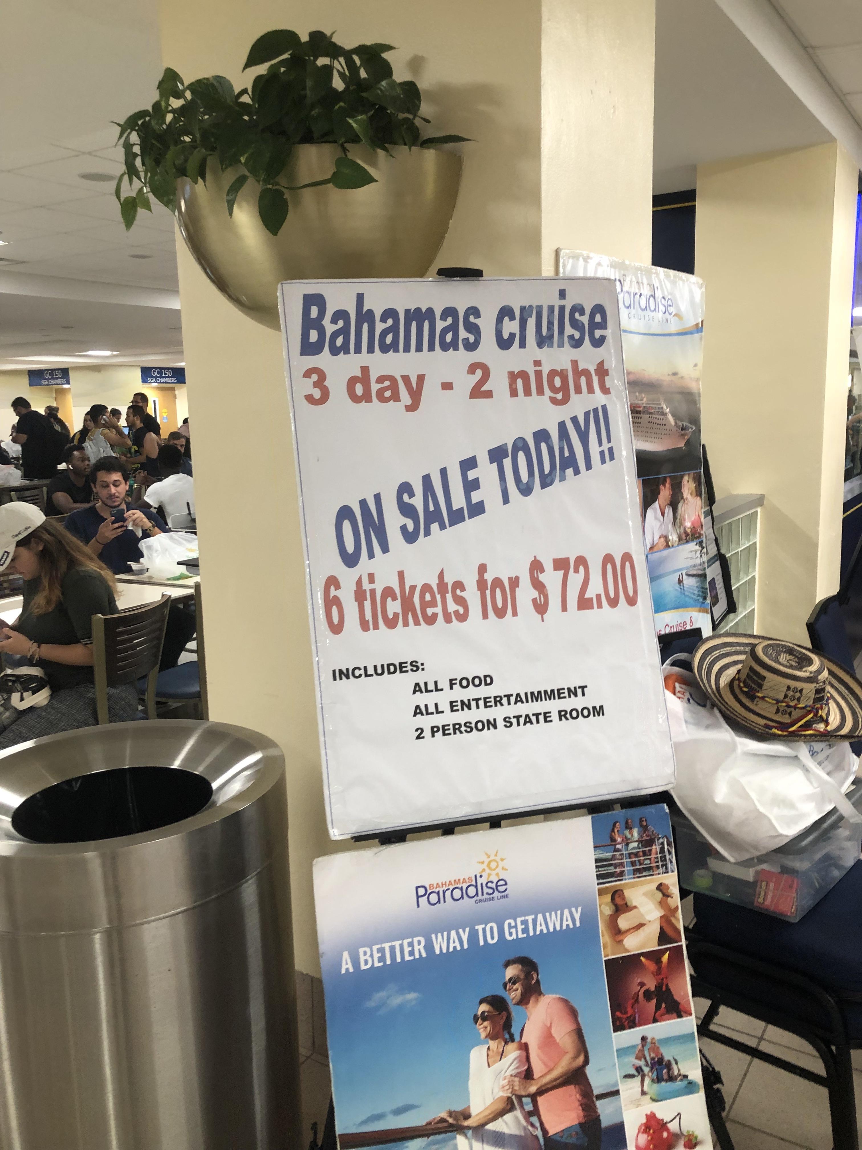Bahamas cruise 3 day 2 night On Sale Today! 6 tickets for $72.00 Includes All Food All Entertainment 2 Person State Room Paradise A Better Way To Getaway