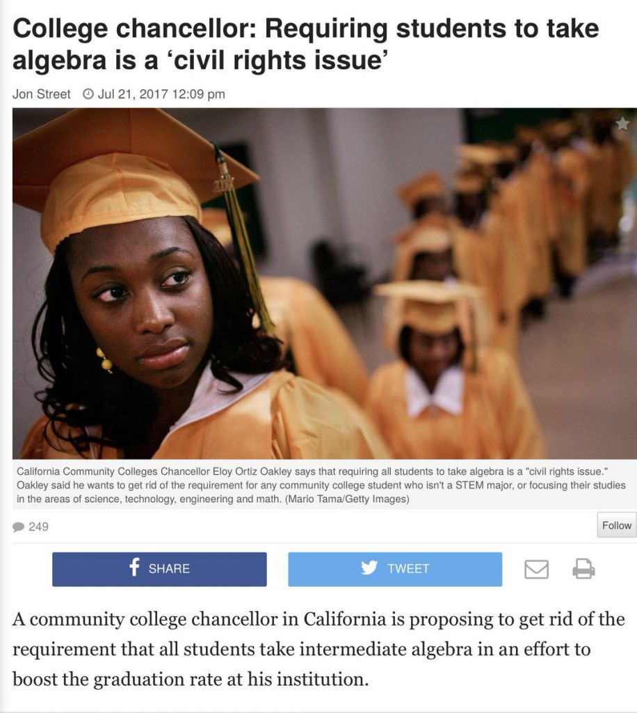 child left behind - College chancellor Requiring students to take algebra is a 'civil rights issue' Jon Street California Community Colleges Chancellor Eloy Ortiz Oakley says that requiring all students to take algebra is a "civil rights issue." Oakley sa