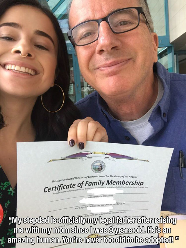 adoption certificate for my stepdad - ate of California In and For The County of Los Angeles ste of Family Membership Certificate of Family the hot where the menta "My stepdad is officially my legal father after raising me with my mom since I was 9 years 