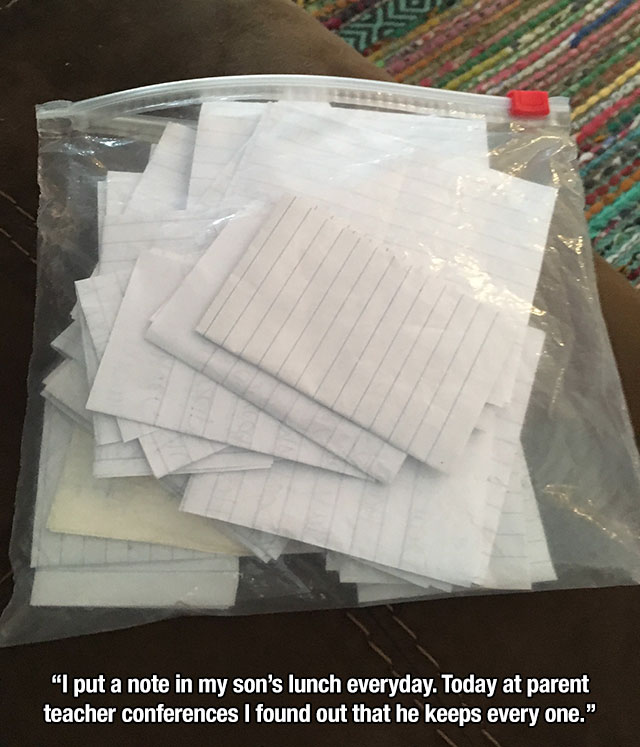 plastic - "I put a note in my son's lunch everyday. Today at parent teacher conferences I found out that he keeps every one."