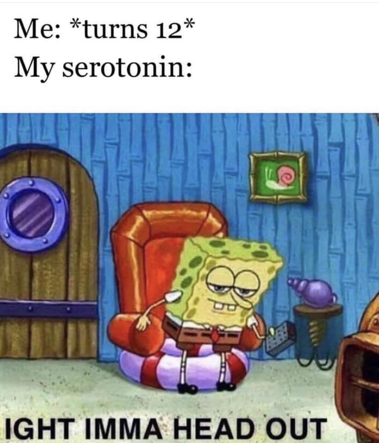 Meme - Me turns 12 My serotonin Ight Imma Head Out