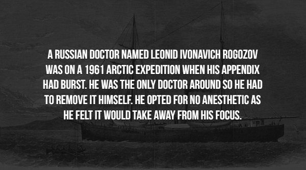 man afraid - A Russian Doctor Named Leonid Ivonavich Rogozov Was On A 1961 Arctic Expedition When His Appendix Had Burst. He Was The Only Doctor Around So He Had To Remove It Himself. He Opted For No Anesthetic As He Felt It Would Take Away From His Focus