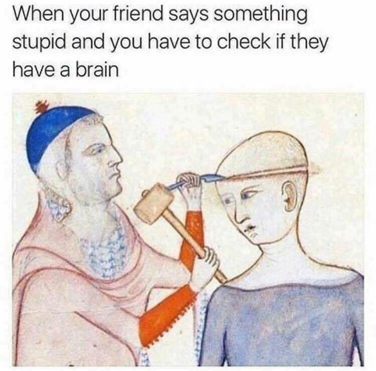 meme when your friend says something stupid - When your friend says something stupid and you have to check if they have a brain