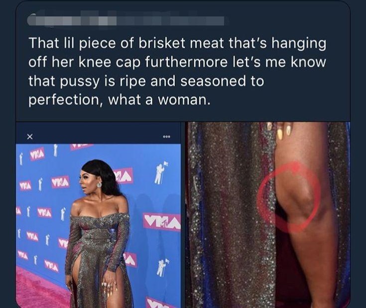muscle - That lil piece of brisket meat that's hanging off her knee cap furthermore let's me know that pussy is ripe and seasoned to perfection, what a woman.