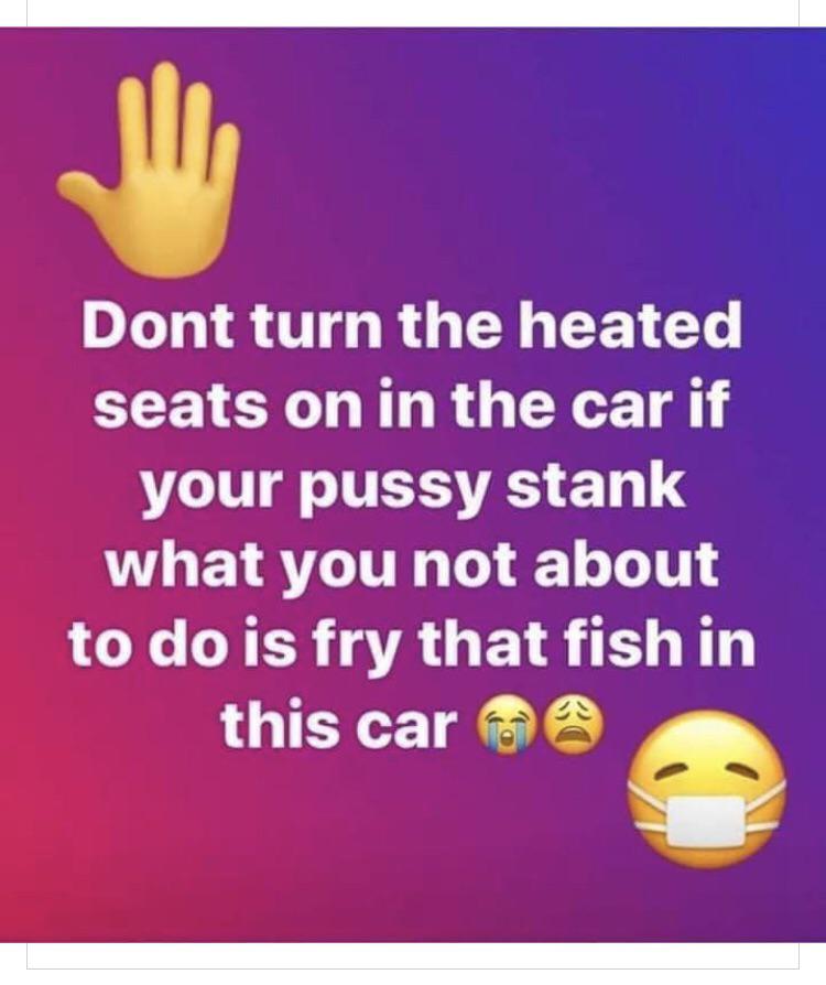 stank pussy heated seats meme - Dont turn the heated seats on in the car if your pussy stank what you not about to do is fry that fish in this car