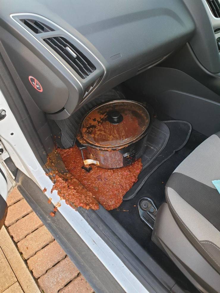 spilled chili in car