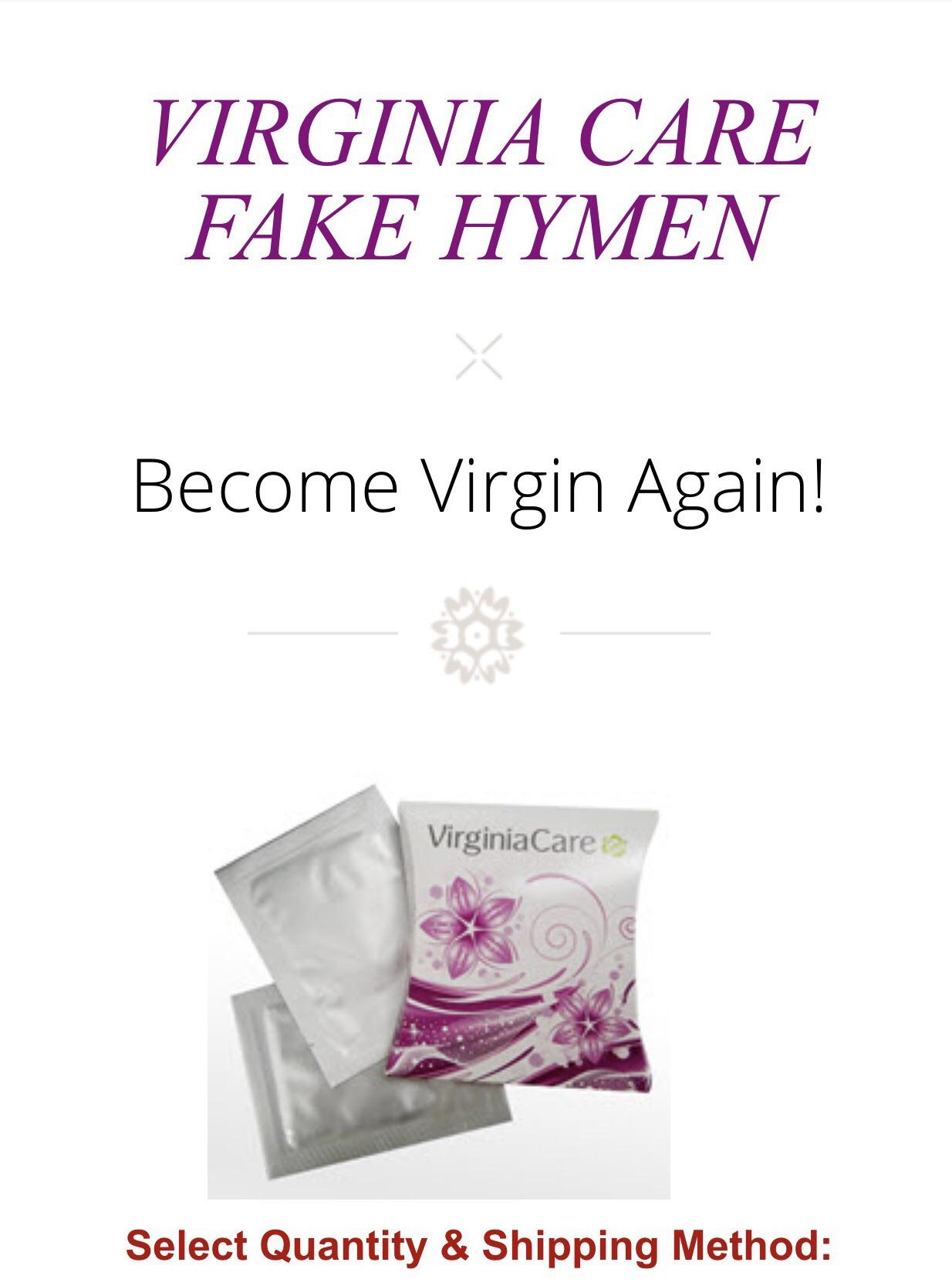 artificial virginia - Virginia Care Fake Hymen Become Virgin Again! VirginiaCare Select Quantity & Shipping Method