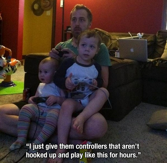 dad of the year award funny - "I just give them controllers that aren't hooked up and play this for hours."