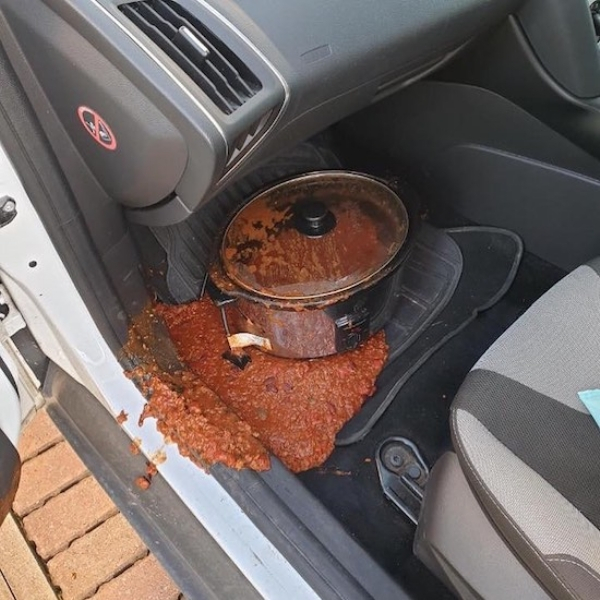 spilled chili in car