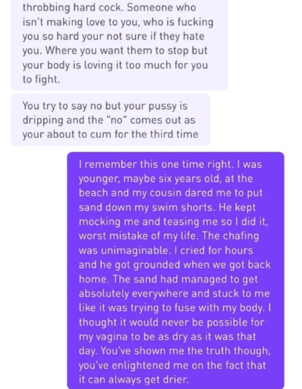 document - throbbing hard cock. Someone who isn't making love to you, who is fucking you so hard your not sure if they hate you. Where you want them to stop but your body is loving it too much for you to fight. You try to say no but your pussy is dripping