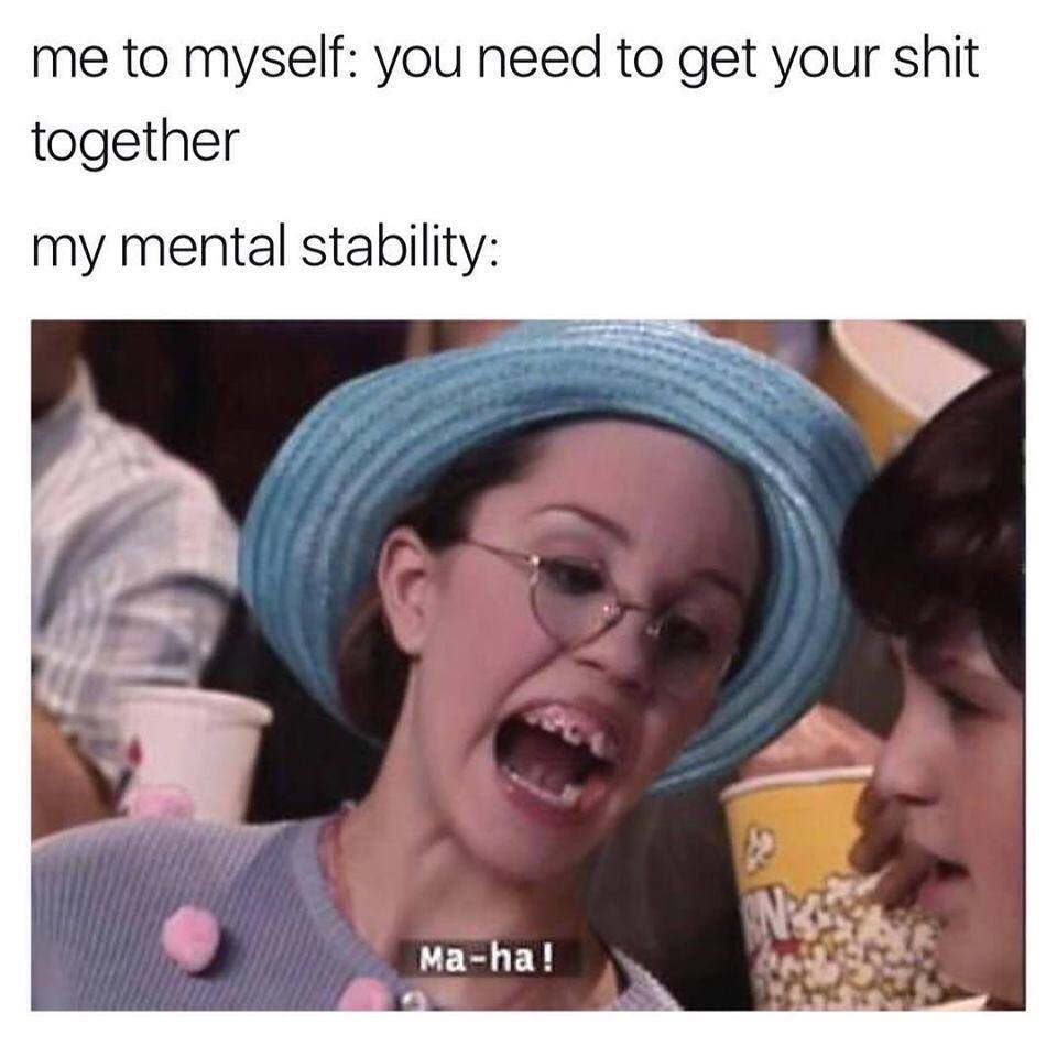 dad joke memes - me to myself you need to get your shit together my mental stability Maha!
