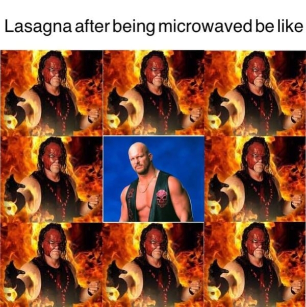 collage - Lasagna after being microwaved be