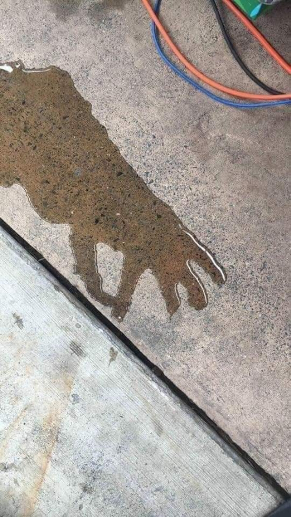 spilled water on concrete