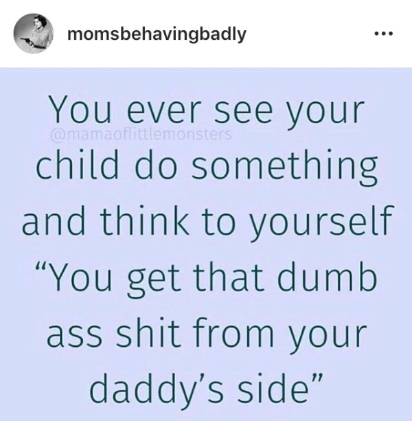 number - momsbehavingbadly ma Se You ever see your child do something and think to yourself You get that dumb ass shit from your daddy's side"