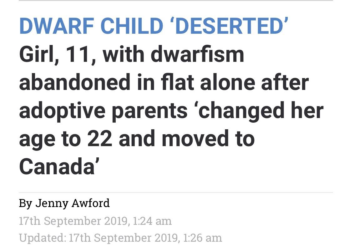 children left unattended will - Dwarf Child 'Deserted' Girl, 11, with dwarfism abandoned in flat alone after adoptive parents changed her age to 22 and moved to Canada' By Jenny Awford 17th , Updated 17th ,