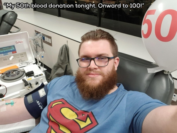 superman t shirt - "My 50th blood donation tonight. Onward to 100!"
