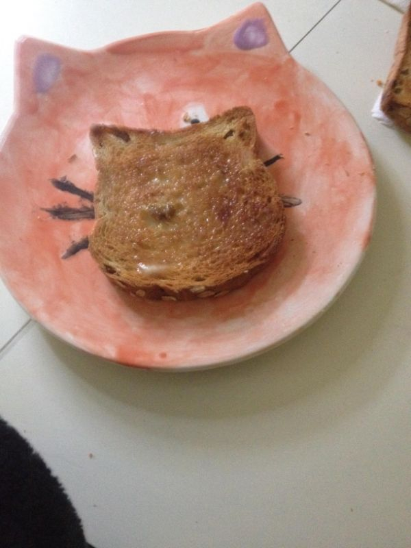 “My toast came out like a cat so I put it on my cat plate.”