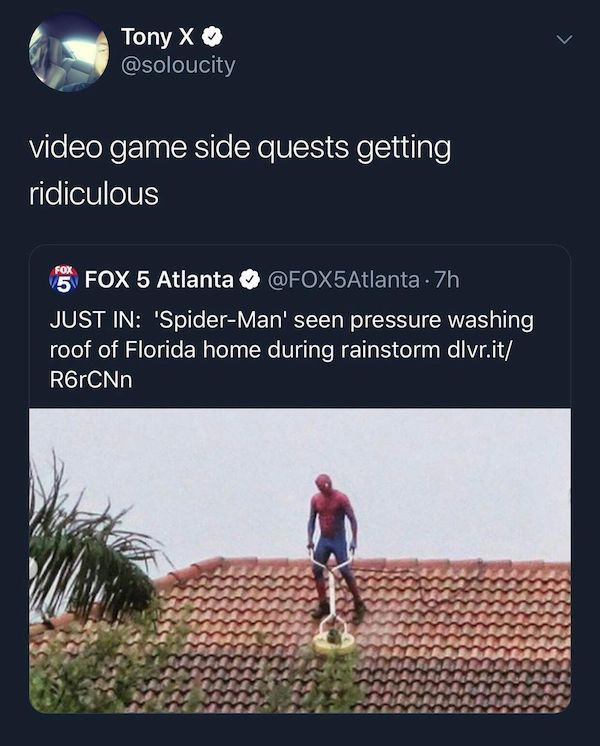 city hall - Tony X video game side quests getting ridiculous 5 Fox 5 Atlanta 7h Just In 'SpiderMan' seen pressure washing roof of Florida home during rainstorm dlvr.it R6rCNn