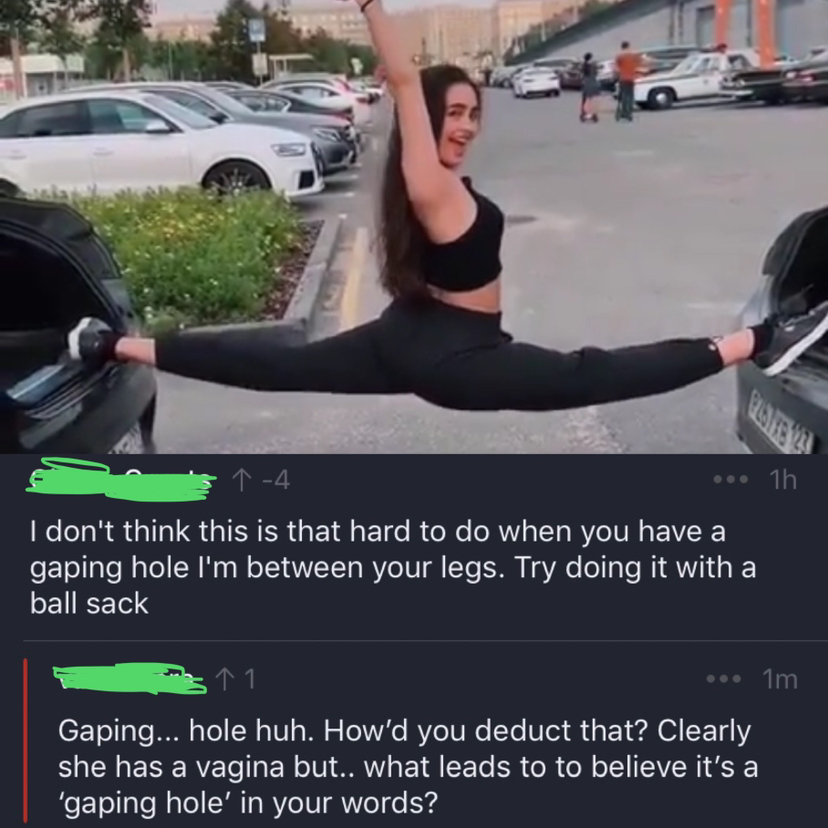 Like button - 14 1h I don't think this is that hard to do when you have a gaping hole I'm between your legs. Try doing it with a ball sack 1 1 v 1m. Gaping... hole huh. How'd you deduct that? Clearly she has a vagina but.. what leads to to believe it's a 