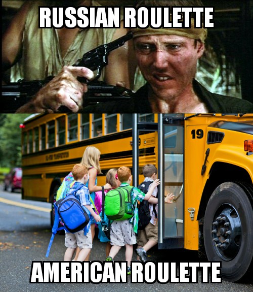 dark meme - school bus kid - Russian Roulette American Roulette
