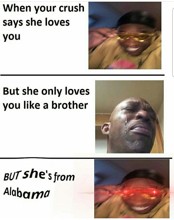 dark meme - lip - When your crush says she loves you But she only loves you a brother But she's from Alabama