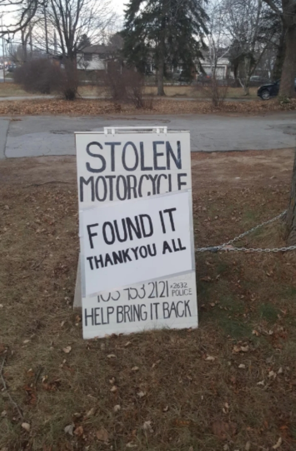 tree - Stolen Motorcycle Found It Thank You All Tv TJ2121 Help Bring It Back