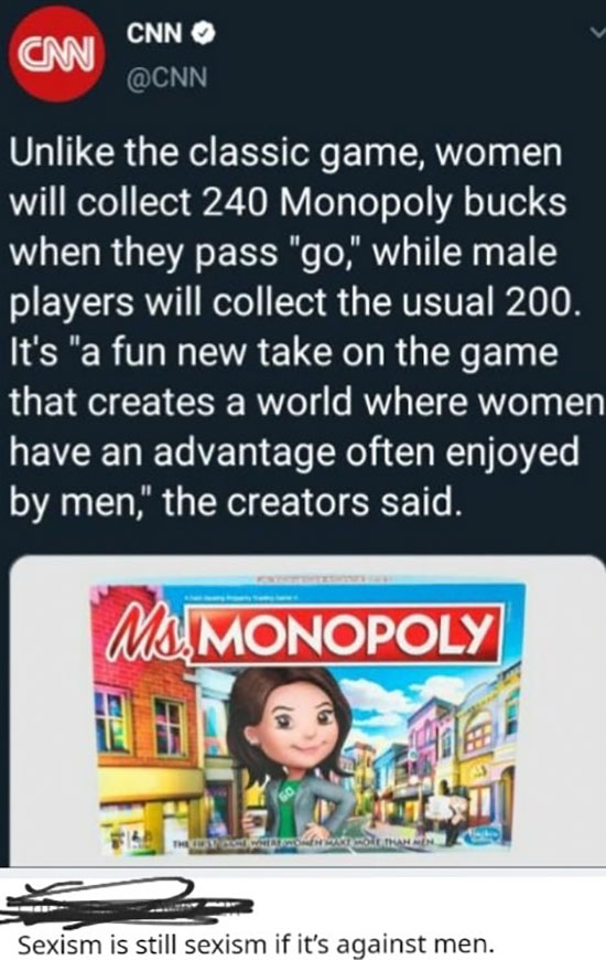 ms monopoly memes - Cnn Un the classic game, women will collect 240 Monopoly bucks when they pass "go," while male players will collect the usual 200. It's "a fun new take on the game that creates a world where women have an advantage often enjoyed by men