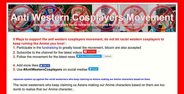 banner - Anti Western Cosplayers Movement western cosplayers are racist towards Asians and hurting millions Anime fans! 5 Ways to support the anti western cosplayers movement, do not let racist western cosplayers to keep ruining the Anime you love! 1. Par