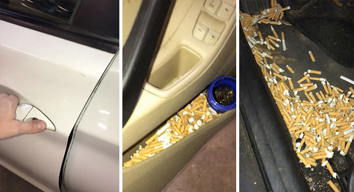 car filled with cigarette butts