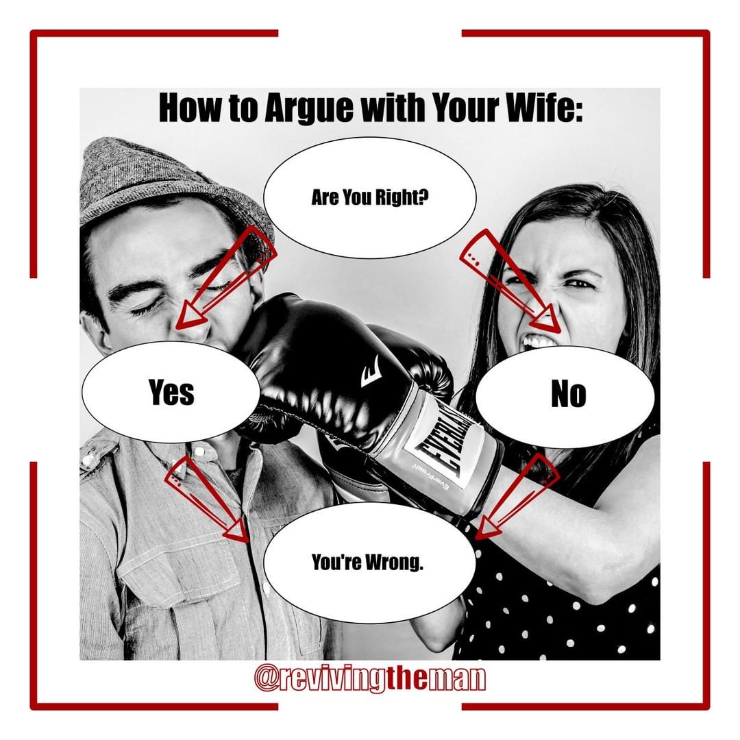 marriage - cartoon - How to Argue with Your Wife Are You Right? Yes No You're wrong.