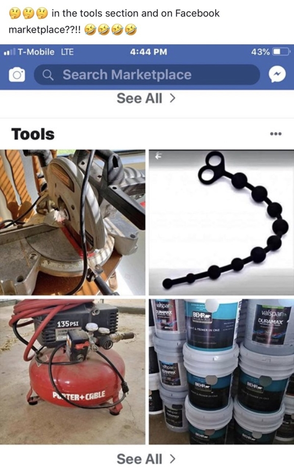engineering - in the tools section and on Facebook marketplace??!! 9999 . 43% TMobile Lte O Q Search Marketplace See All > Tools Baha valspar 135PSI Duramax Pnter Cable See All >