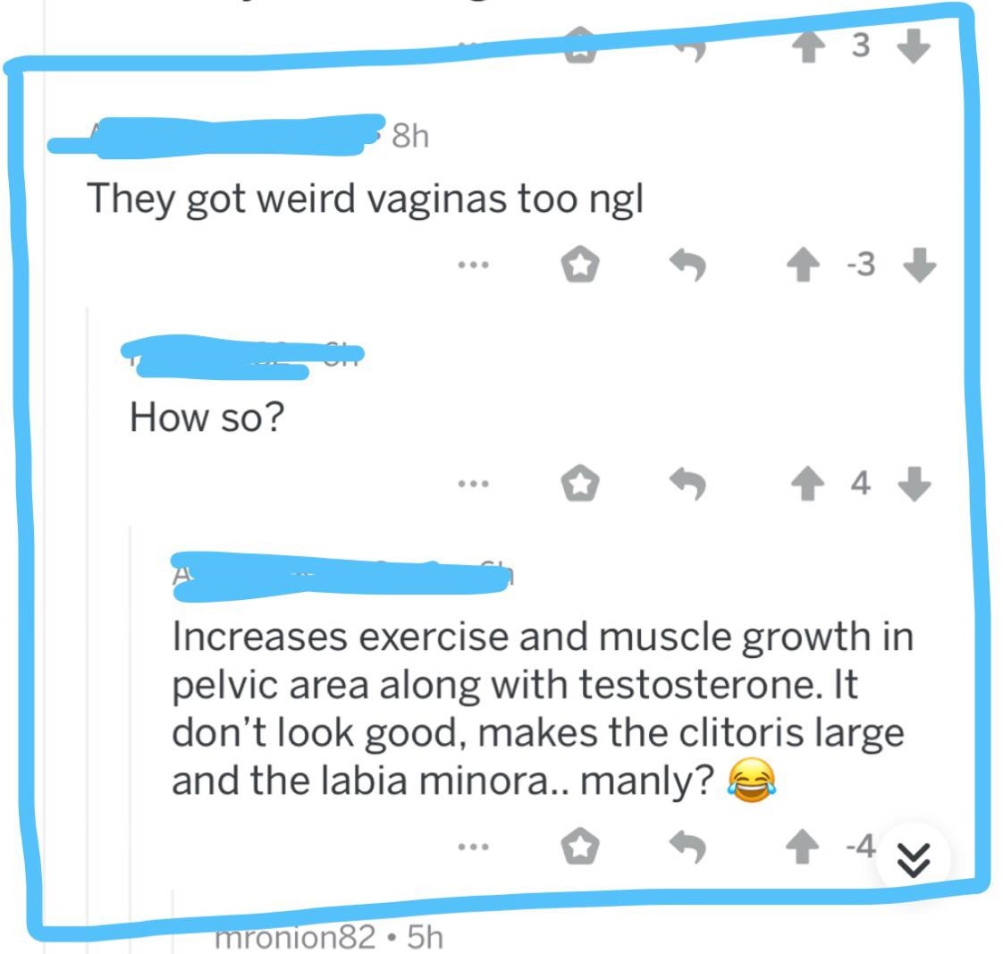 diagram - 3 8h They got weird vaginas too ng| How so? ... 14 Increases exercise and muscle growth in pelvic area along with testosterone. It don't look good, makes the clitoris large and the labia minora.. manly? mronion82 5h