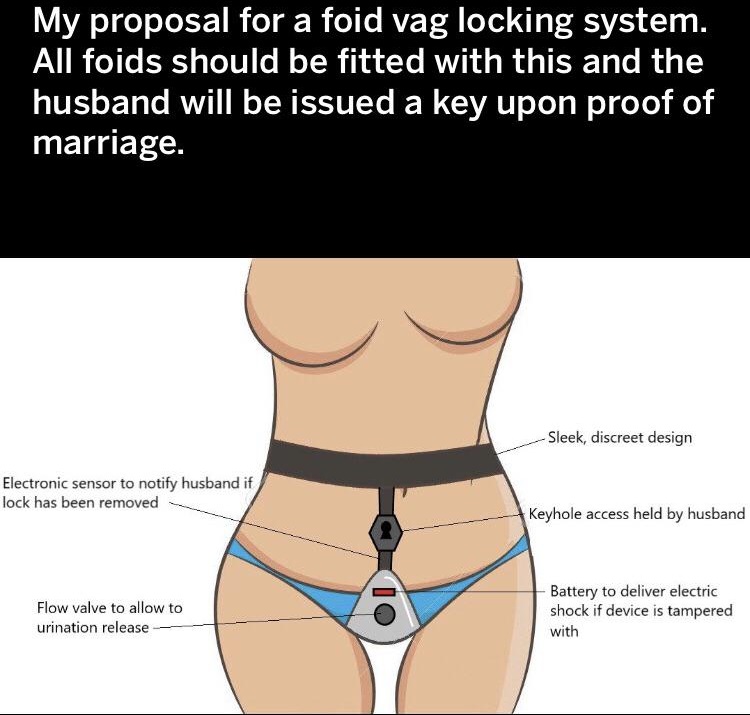 chastity belt female reddit - My proposal for a foid vag locking system. All foids should be fitted with this and the husband will be issued a key upon proof of marriage. Sleek, discreet design Sleer Electronic sensor to notify husband if lock has been re