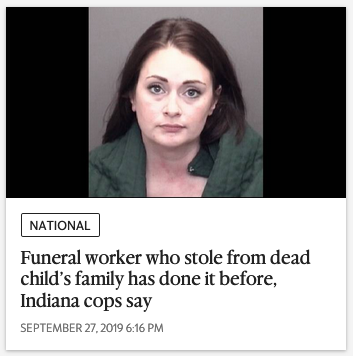 photo caption - National Funeral worker who stole from dead child's family has done it before, Indiana cops say
