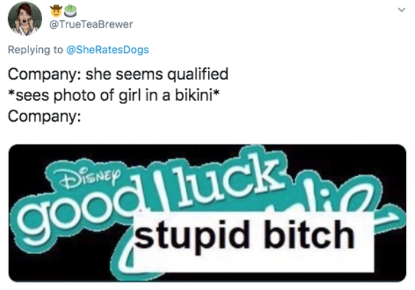 good luck charlie - Company she seems qualified sees photo of girl in a bikini Company Disney good luck Ir stupid bitch