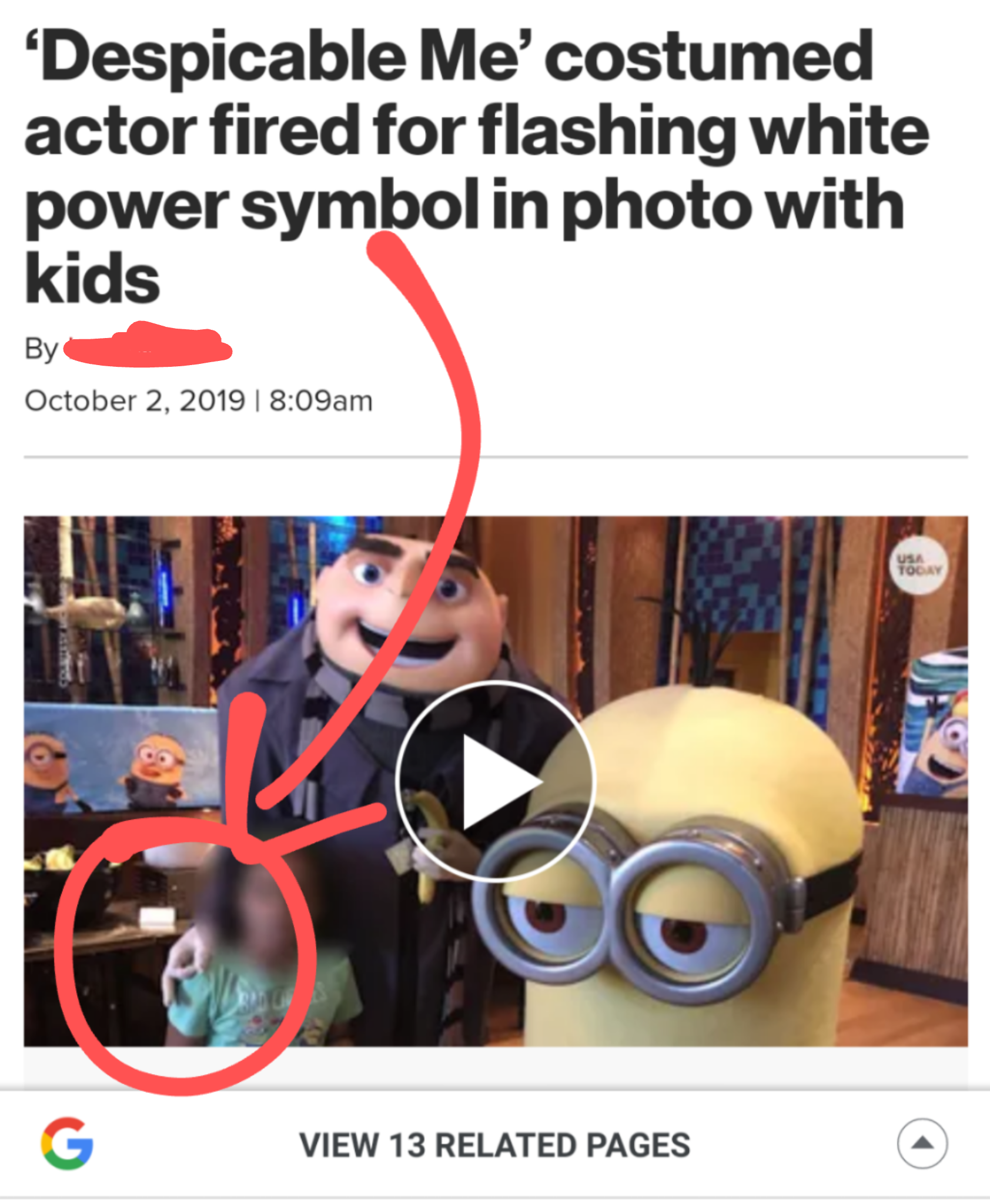 hand gesture gru actor fired - 'Despicable Me' costumed actor fired for flashing white power symbol in photo with kids am View 13 Related Pages