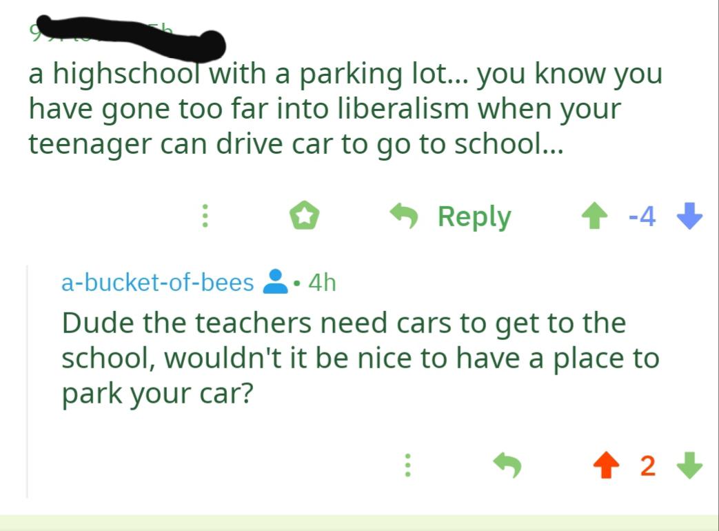 grass - a highschool with a parking lot... you know you have gone too far into liberalism when your teenager can drive car to go to school... i 14 abucketofbees . 4h Dude the teachers need cars to get to the school, wouldn't it be nice to have a place to 