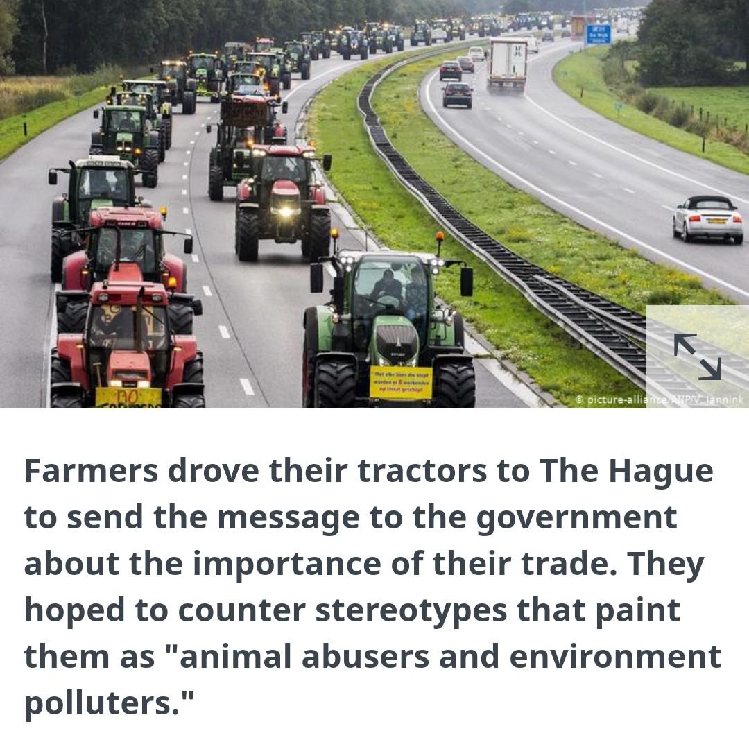 netherlands farmers protest - e picturealliance P lannink Farmers drove their tractors to The Hague to send the message to the government about the importance of their trade. They hoped to counter stereotypes that paint them as "animal abusers and environ