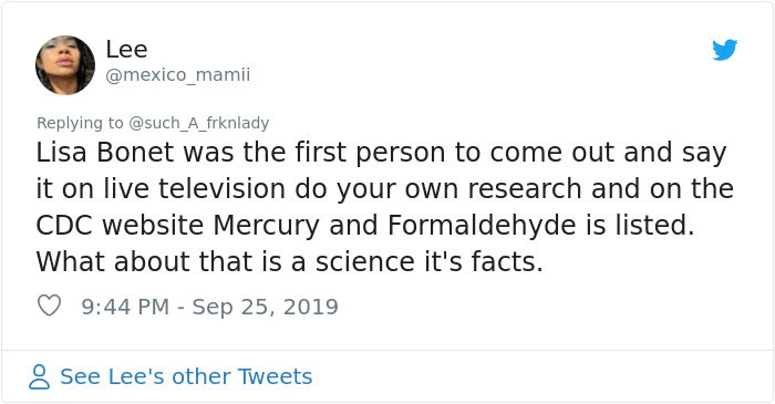 twitter fat shaming lili reinhart - Lee Lisa Bonet was the first person to come out and say it on live television do your own research and on the Cdc website Mercury and Formaldehyde is listed. What about that is a science it's facts. See Lee's other Twee