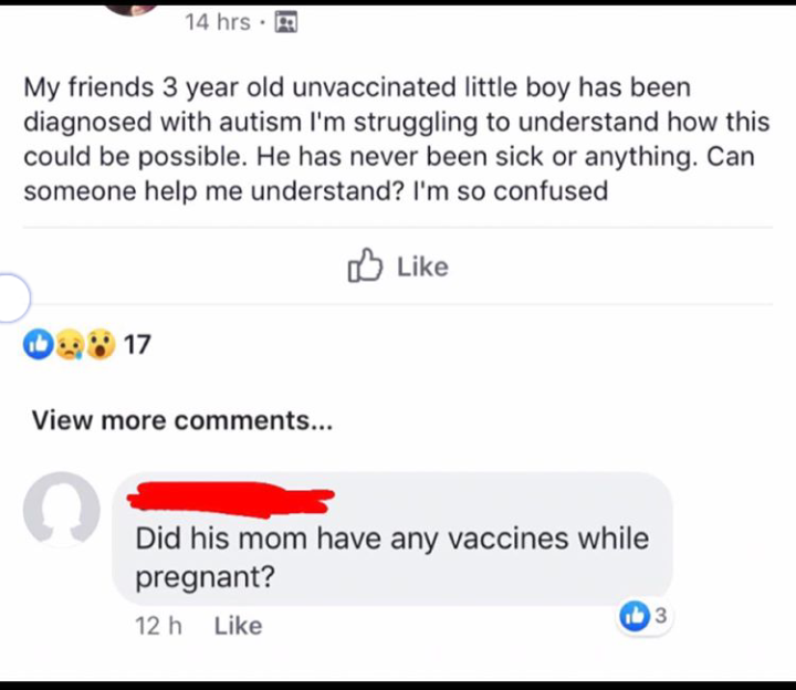 My friends 3 year old unvaccinated little boy has been diagnosed with autism I'm struggling to understand how this could be possible. He has never been sick or anything. Can someone help me understand? I'm so confused View more ... Did